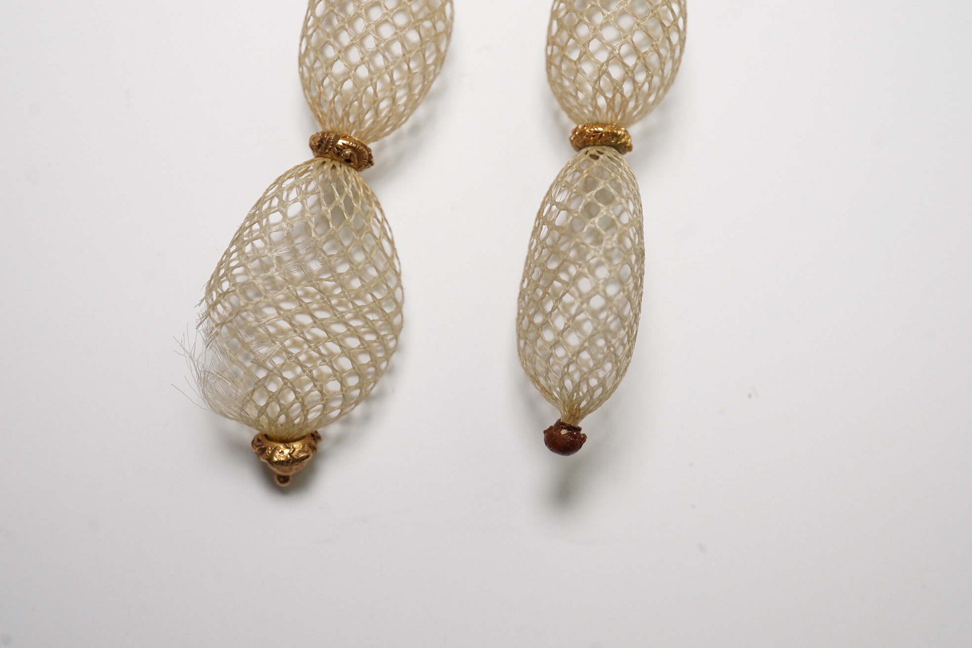 Antoni Forrer (1802/3-1889), 'Artiste en Cheveux', 136 Regent Street, London. A pair of gold mounted hairwork drop earrings and a butterfly brooch